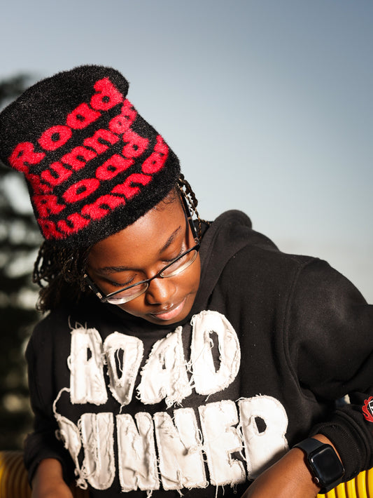 Black & Red Mohair Beanie